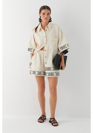 Şortlu Bambu Takım Bej Bej