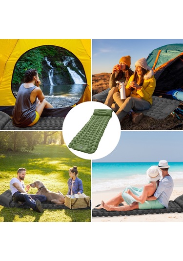 Tomshoo Ultra Hafif Dahili Pompalı Yastıklı Kamp Şişme Yatağı Yeşil