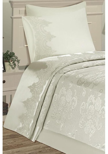 Çeyiz Diyarı Violet Tek Kişilik Pike Takımı Krem Krem