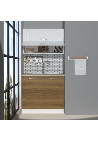Decoraktiv Mini 90y Mdf Hazır Mutfak Dolabı - Tezgah Dahil - Pera Beyaz Beyaz - Meşe