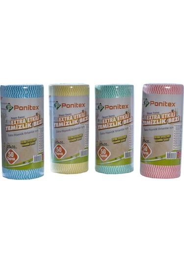Ponitex Süper Emici Perforeli Pratik Hassas Temizlik Bezi 4 Adet 50 Yaprak 25 x 30 CM