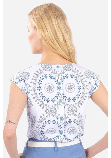 Kadın Brode Detaylı Bluz Frn6002 Mavi