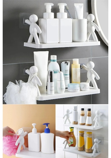 2 Li Banyo Mutfak Organizer Şampuan Kozmetik Baharat Kavanoz Düzenleyici Yapışkanlı Raf Çöp Adam Diğer