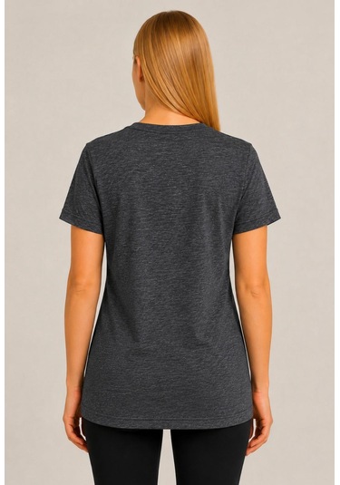Axxel Kadın Antrasit Melanj Kısa Kollu Pamuklu Oversize Rahat Kesim T-shirt-d804-k