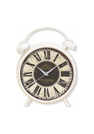 Romen Renkli Rakamlar Çalar Saat Görünümlü Masa Ve Duvar Saat Krem - Kahverengi