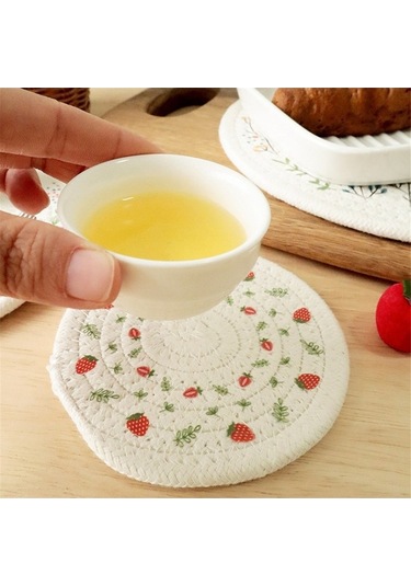 Flybuy Adet Kalın Yuvarlak Pamuklu Dokuma Pedi Masa Örtüsü, Çiçekli Desen Diğer