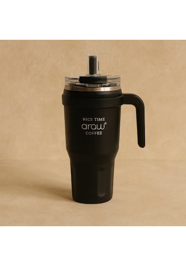 Arow Paslanmaz Çelik Tutmalı Termos Siyah 1 Litre Siyah