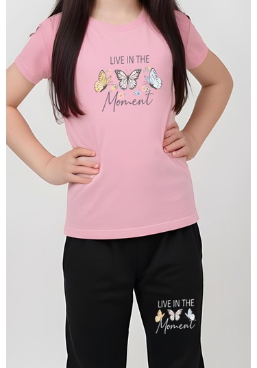 Fyk Kids Kız Çocuk Baskılı Live Kelebek Bel Detayı Lastikli Alt-üst Pijama Takımı Pembe