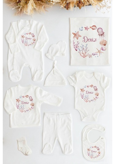 Lilabio %100 Organik Isme Özel Isimli 10lu Hastane Çıkışı Deniz Kabuğu Ekru