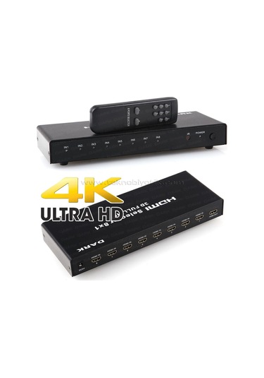 Dark 4K Ve 3D Özellikli 8 Giriş 1 Çıkış Uzaktan Kumandalı Hdmı Sw