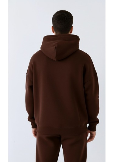 Erkek Kahverengi Oversize Hoodie Sweatshirt Kahverengi