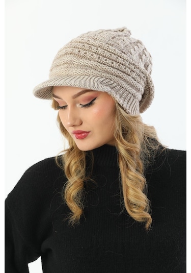 Siperli Çift Kat Taş Triko Örme Bere Taş