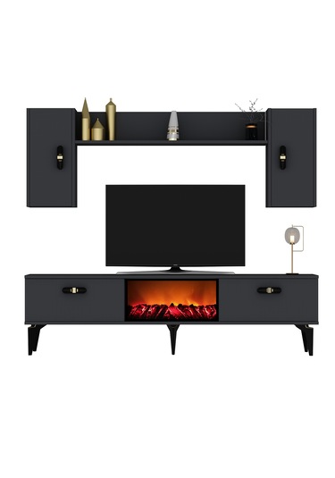 Pluss Şömineli Tv Ünitesi Takımı Antrasit-antrasit