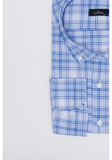 Tudors Büyük Beden Düğmeli Yaka Kareli Pamuklu Erkek Gömlek-31471-çok Renkli Çok Renkli