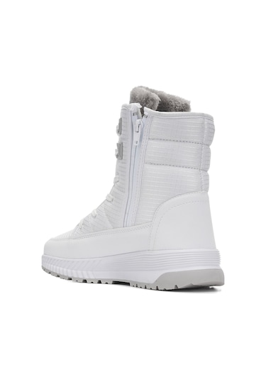 Günlük Kadın Kar Botu Kürklü Bağcıklı Fermuarlı Rahat Yüksek Kalın Tırtıklı Taban Bootie 815 Beyaz