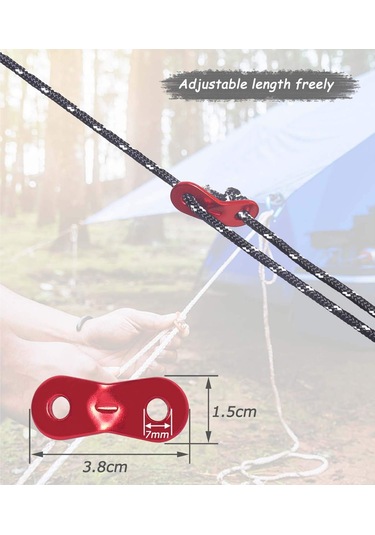 Leezsing Alüminyum Tente Rope Ayarlayıcı, Dış Mekan Kamp Malzemesi, Kayma Önleyici 40'lı Set, Çadır Çanta Piknik Uyumlu Kırmızı