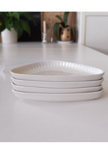 Gordion Kırık Bej Kayık Tabak 4 Parça 17 Cm