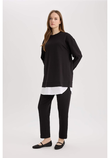 Defacto Harem Basic Düz Sweatshirt Kumaşı Pantolon D9363ax25spbk81 Siyah