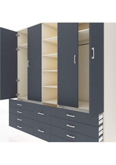 Kronos Dolap 9 Raflı 10 Çekmeceli 2 Askılı 220x59x243 Aytaşı-antrasit/antrasit Antrasıt/antrasıt