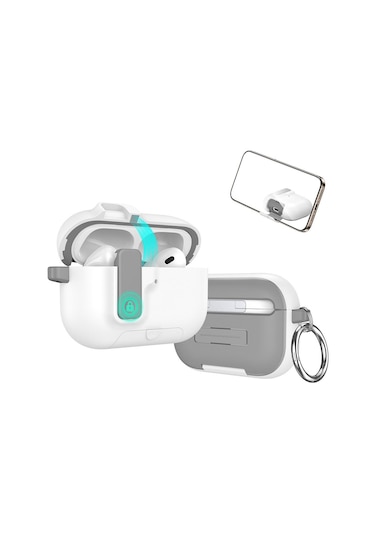 Apple Airpods Pro 3. Nesil İle Uyumlu Kılıf Standlı Kilitli Tpu Premium Matte Trip Case Beyaz