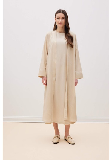 DeFacto Relax Fit Şal Yaka Krinkıl Kumaş Uzun Kimono E1816AX25SPBG757 Bej