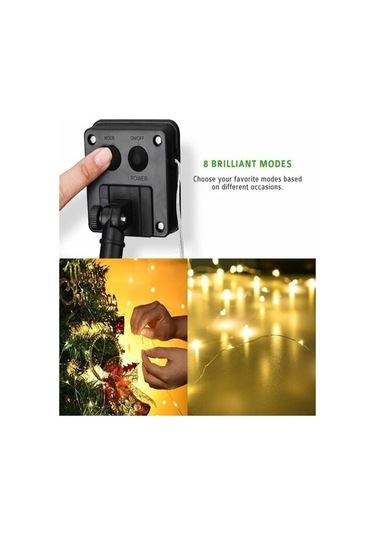 Pazly Güneş Enerjili Peri Işıkları - 10m 100 Led Sıcak Beyaz Aydınlatma