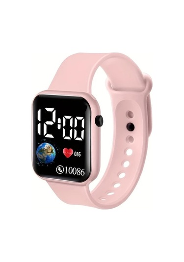 Trendooze Gaojunshop01 Pembe Dijital Led Ekranlı Kalp Dünyaya Sahip Dayanıklı Silikon Kordonlu Kol Saati Pembe Pembe