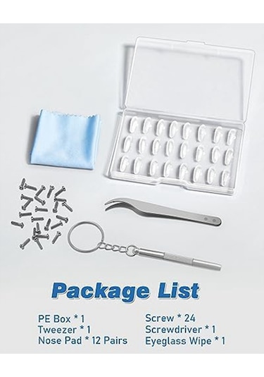 Leasetake Gözlük Burun Pedleri, Yumuşak Silikon Gözlük Burun Pedi Tamir Takımı 12 Çift Burun Pedleri, 24 Üniversal Vida