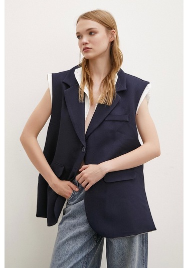 Never More Hakim Yaka Gömlekli Yelek Lacivert Lacivert