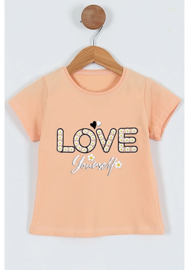 Hçm Kız Çocuk Tshirt Love Baskılı Bisiklet Yaka D28 Yavruağzı