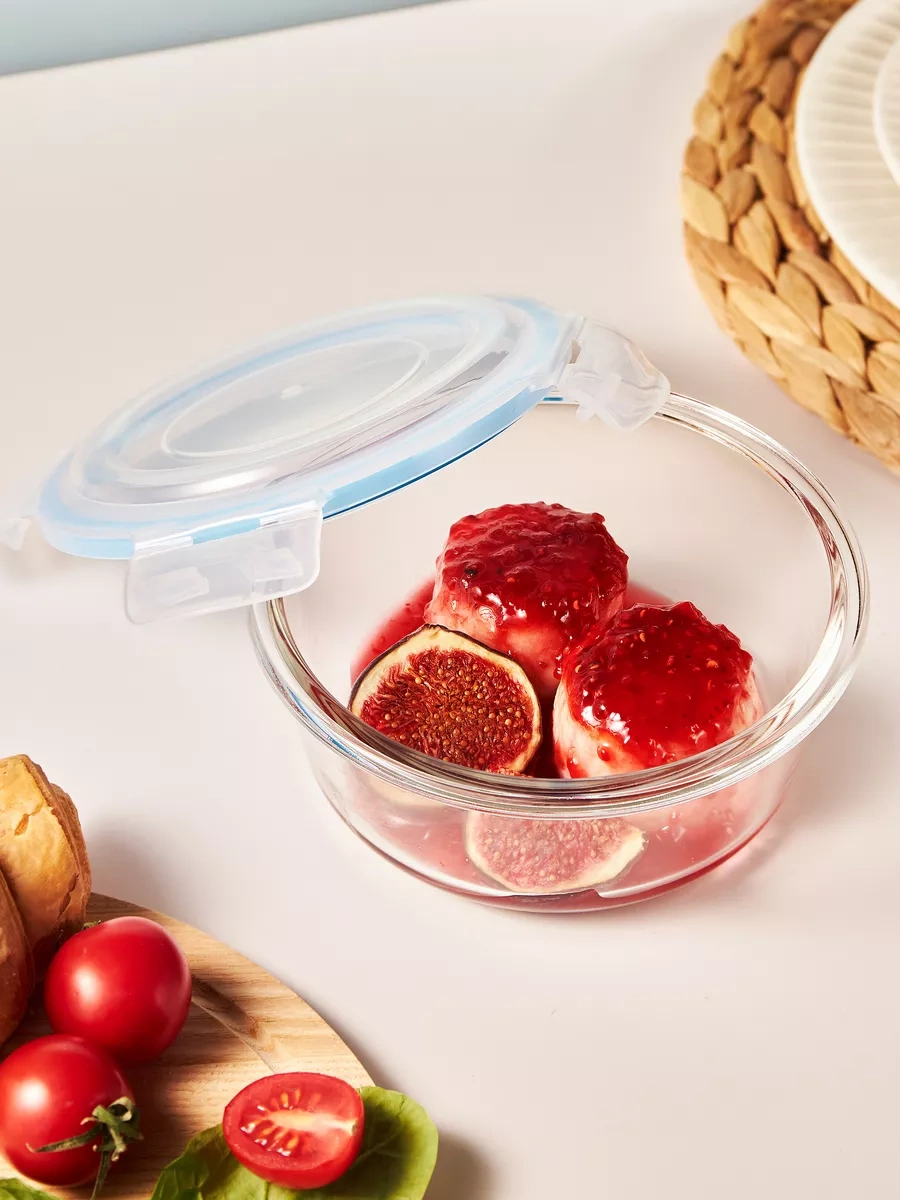 Good Sale Cam Yuvarlak Kapalı Saklama Kabı 650 Ml 8323571 Beyaz