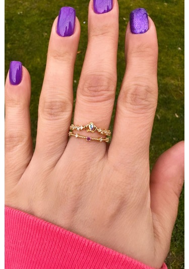 Altın Kaplama Ayarlanabilir Çift Sıra Hologram Yüzük Gold