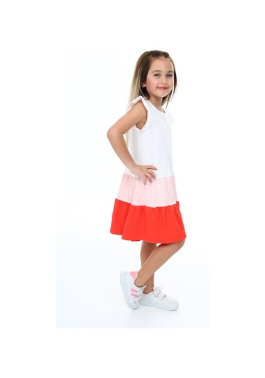 Toontoy Kız Çocuk Fırfırlı Garni Detaylı Elbise Pudra