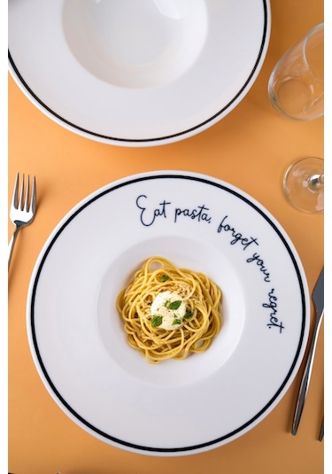 Tabak Evi Motto Makarna Tabağı Seti 2 Li 29x5,5x4cm Beyaz - Siyah