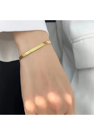 Çelik Bileklik İtalyan Ezme Model 0.3 Mm Genişlik 17 Cm Uzunluk Altın Sarısı Gold Gold