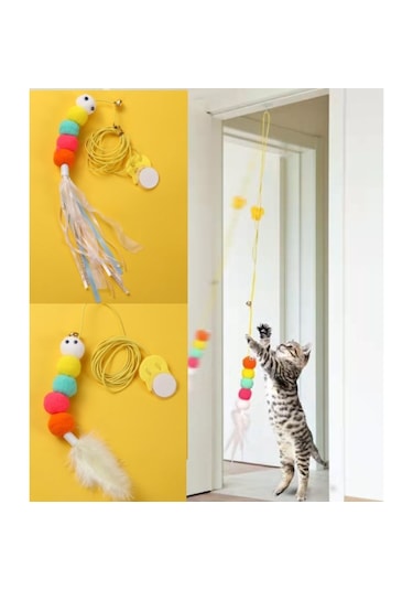 Elastik Yapışkanlı Kedi Oyuncağı Çanlı Esnek Oltalı Kedi Oyunu