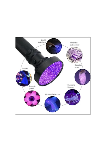 Valkyrie 100 Led 395nm Mor Işık Uv El Feneri - Ultraviyole Siyah Fener - Ev Otel Evcil Hayvan Para Siyah