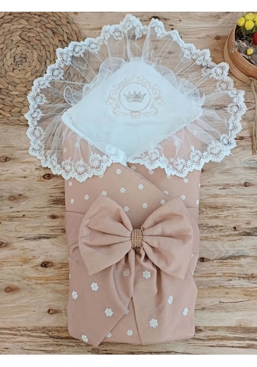 Yenidoğan Papatya Desenli Trilüks Unisex Kundak Bebek Battaniyesi Kahverengi Kahverengi