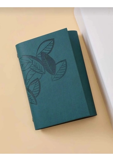 Yaprak Baskılı Deri Kapaklı Özel Tasarım Hediyelik Deri Kaplı Ajanda Anı-not Defteri Yeşil İthal Ürü Yeşil