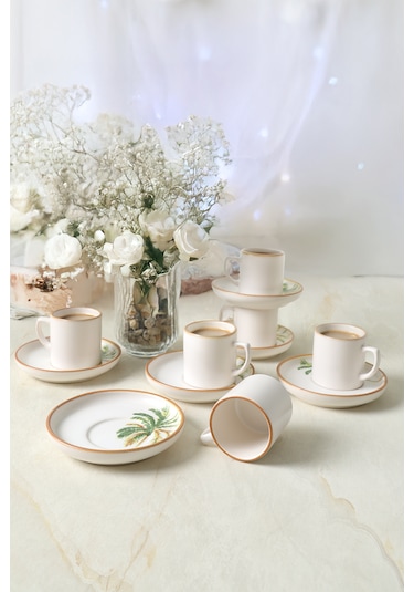 Keramika Bronze Palmiye Nordic Kahve Takımı 12 Parça 6 Kişilik