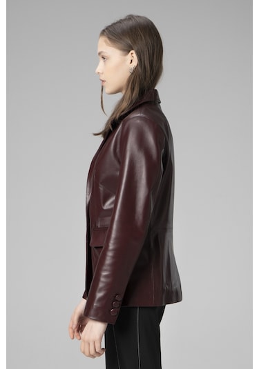 Dericlub Wm011 Gerçek Deri Kadın Blazer Ceket Bordo Bordo