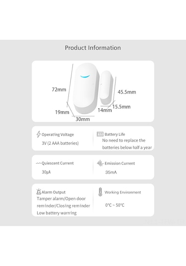 Tenfowee Tuya Akıllı Wifi Pencere Alarmı, Uzaktan Kontrol Ve Otomatik Cihaz Entegrasyonu, Pil Dahil Değil