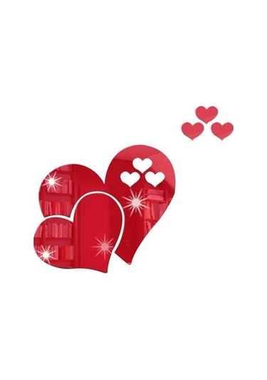 Kırmızı 1 Takım Duvar Çıkartmaları Yapışkanlı Çıkarılabilir Düz Renk Kalp Şekli Kırmızı