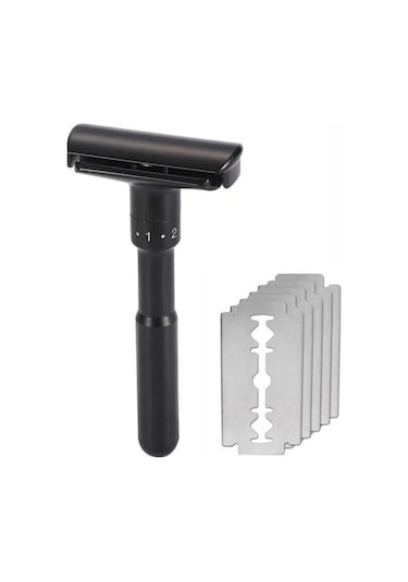 Valkyrie Metal Ayarlanabilir Manuel Geleneksel Tıraş Bıçağı Siyah + Jilet 5'li