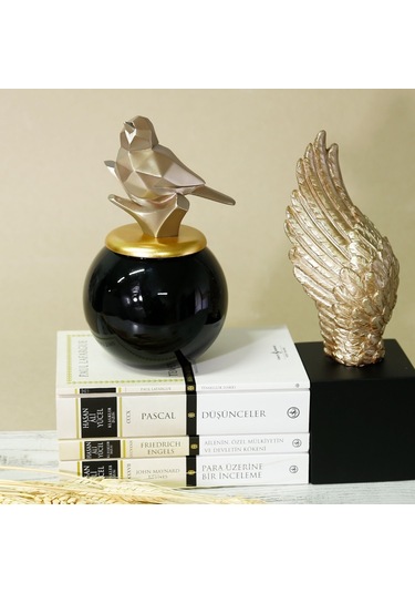 Kuşlu Cam Küp Siyah Vizon