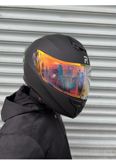 Rivox R1 Mat Siyah Revo Kapalı Kask Gold Vizörlü Mat Siyah