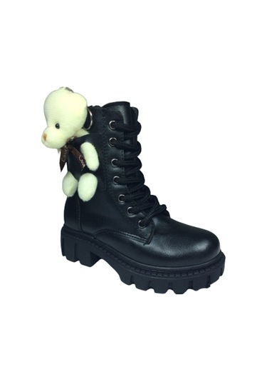 Ortopedikal 1087 Patik Kız Çocuk Siyah 2 Ayıcıklı Bot Bağcıklı Siyah