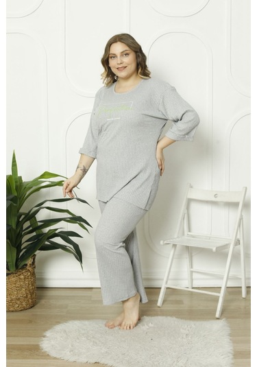 Fames Pijama Büyük Beden Mevsimlik Pijama Takimi Gri