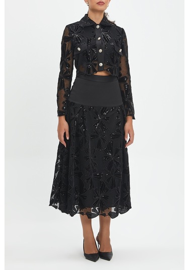 Kadın İkili Takım - Zarif Taşlı Düğme Detayı Özel Gün Ve Davetler İçin Şık Tasarım Siyah