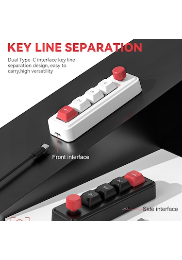 Mkespn 4-buton Makro Programlanabilir Mekanik Oyun Klavyesi Çift Usb-c Portlu Isı Değiştirilebilir Rgb Alt Işık 816b Beyaz